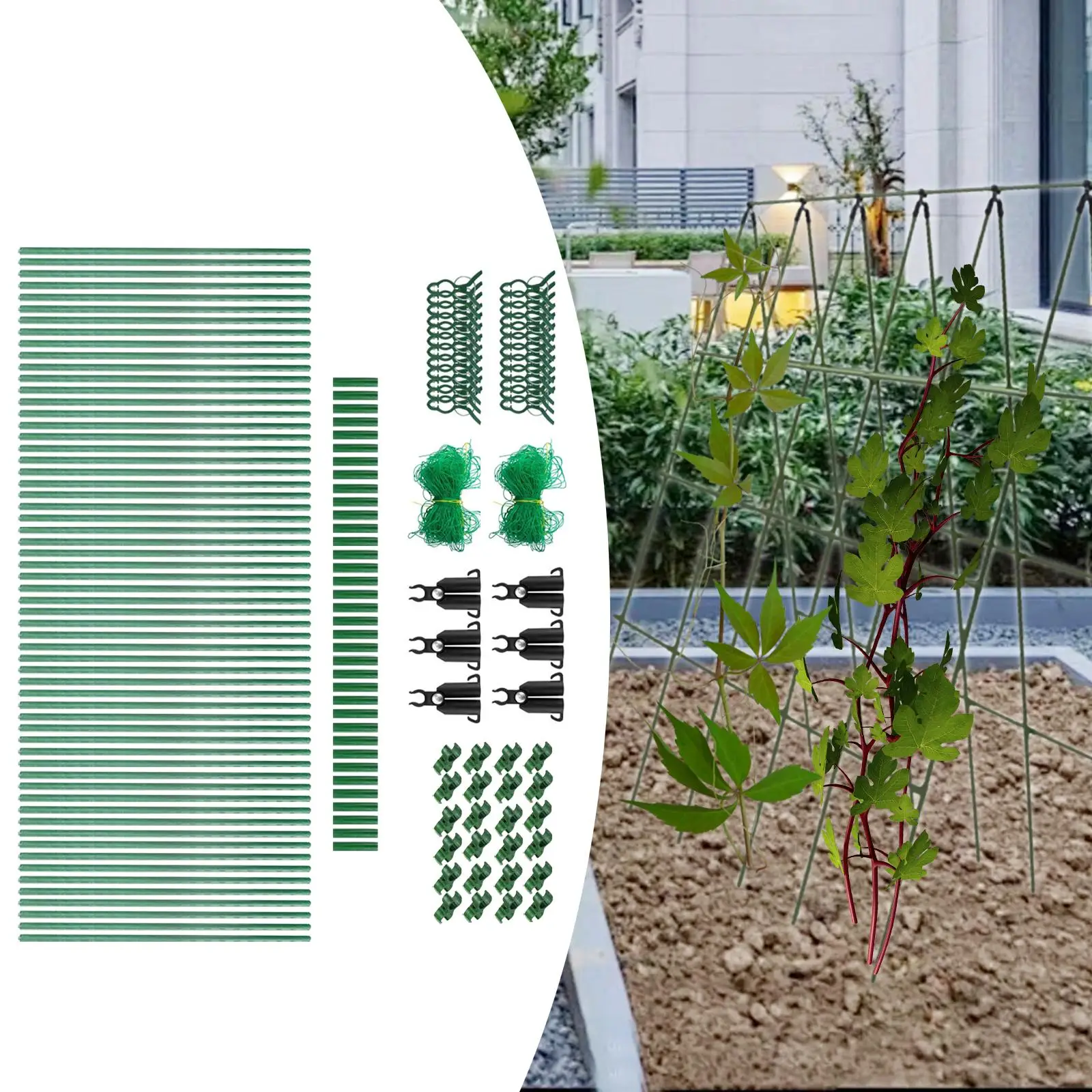 

Cucumber Trellis Metal Grow Support Premium Space Saving Easy to Install with Netting for Raised Bed Outside Yards Garden