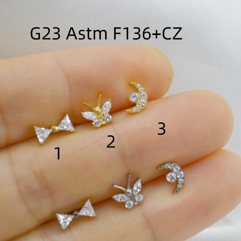 

10 шт. украшения для тела G23 титан Astm F136 CZ драгоценные камни лунный узел бабочка губа губная серьга ухо спираль козелок ладья штанги шпилька новый