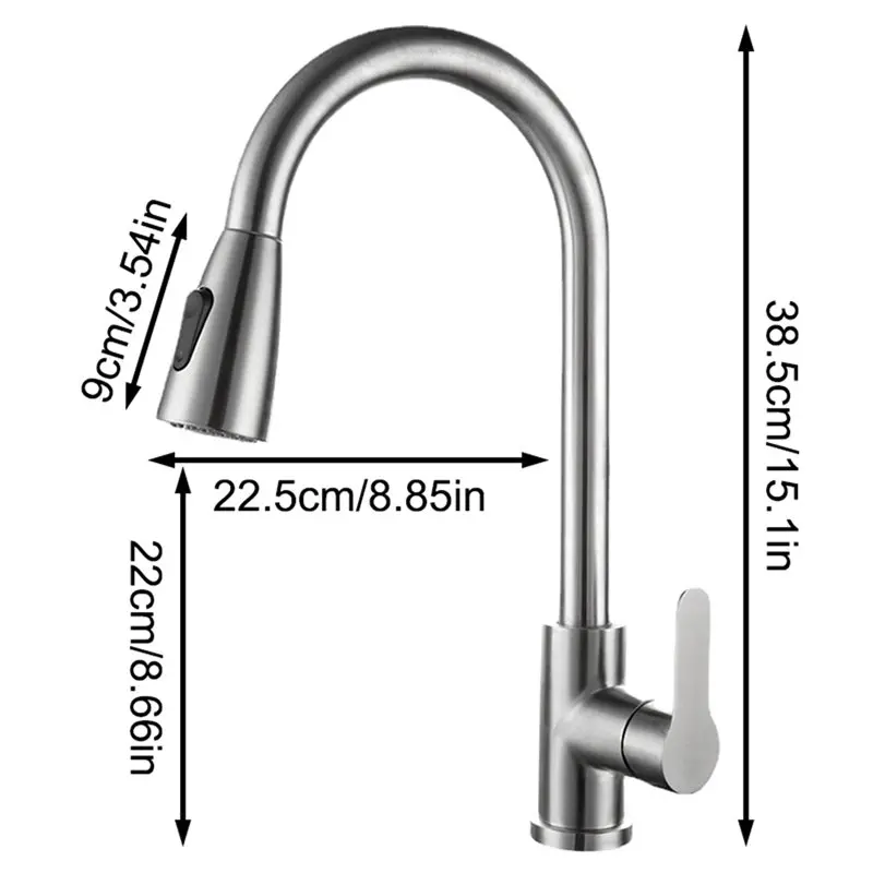 FAST-Cold And Hot Water Faucet, 1PC Stainless Steel Pull-Out Kitchen Faucet, Extendable Rotatable Sink Installation