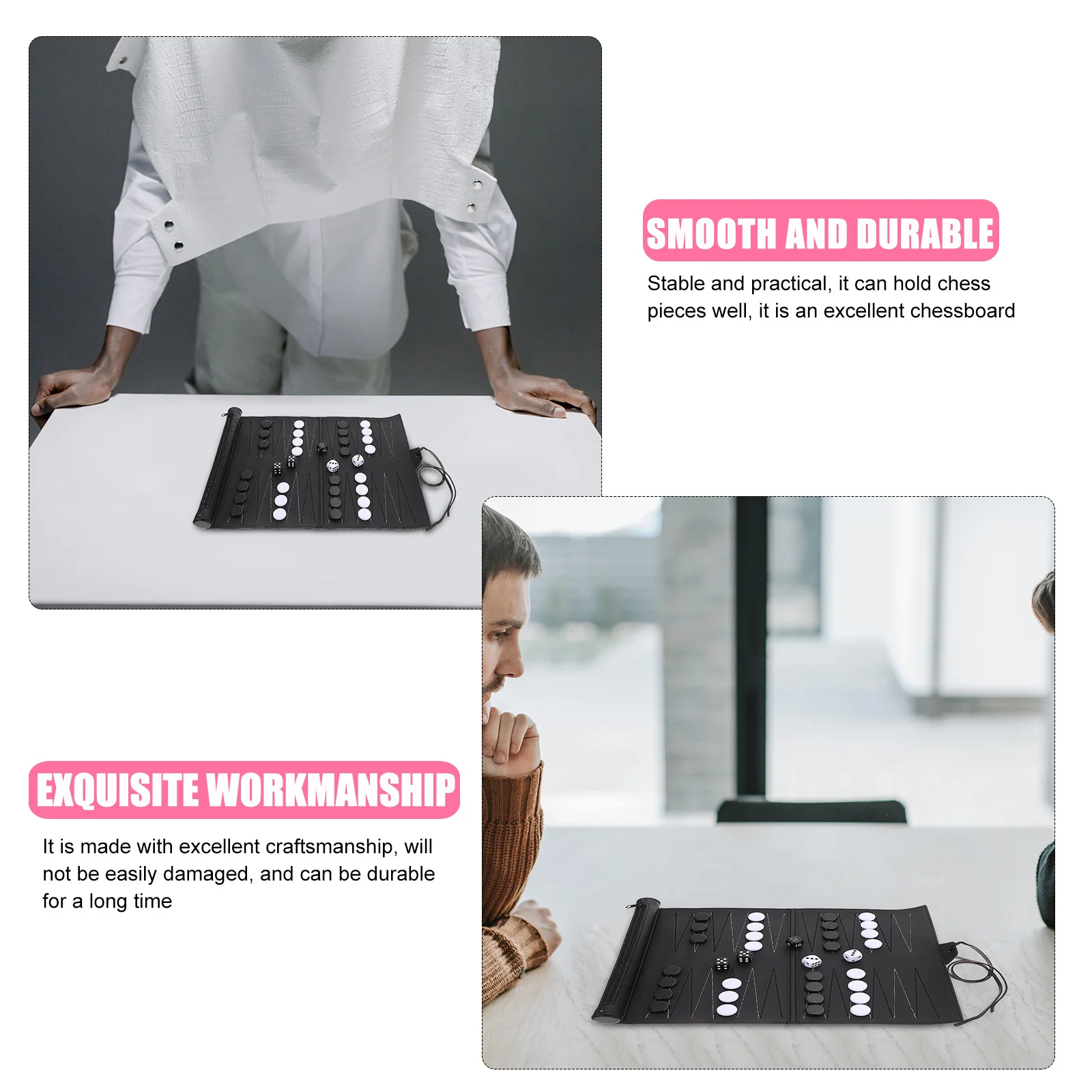 

1Pcs Long Lasting PU International Chessboard Portable Backgammon Board Black Stable Practical Wide Applications