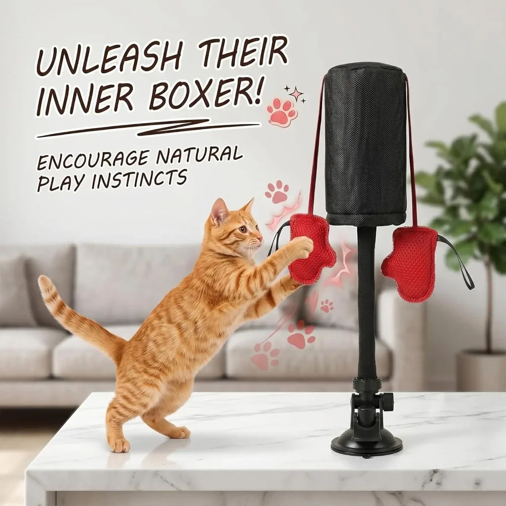 Cat Boxing Toy Suction Cup Interactive Cat Boxing Toy Punching Bag Gloves Kitten Exercise Activity Indoor Cat Toys Accessory Set