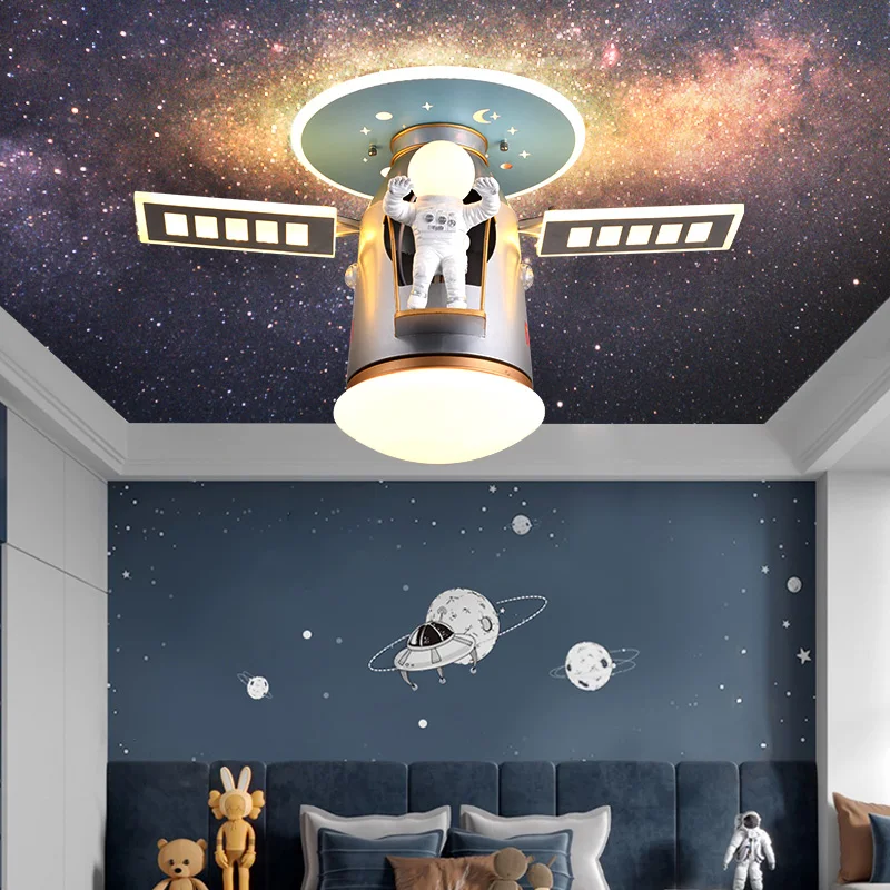 Led silver ceiling lamp for kids room astronaut lamp Cartoon Space LED ceiling lamp for baby room boy ceiling lamp