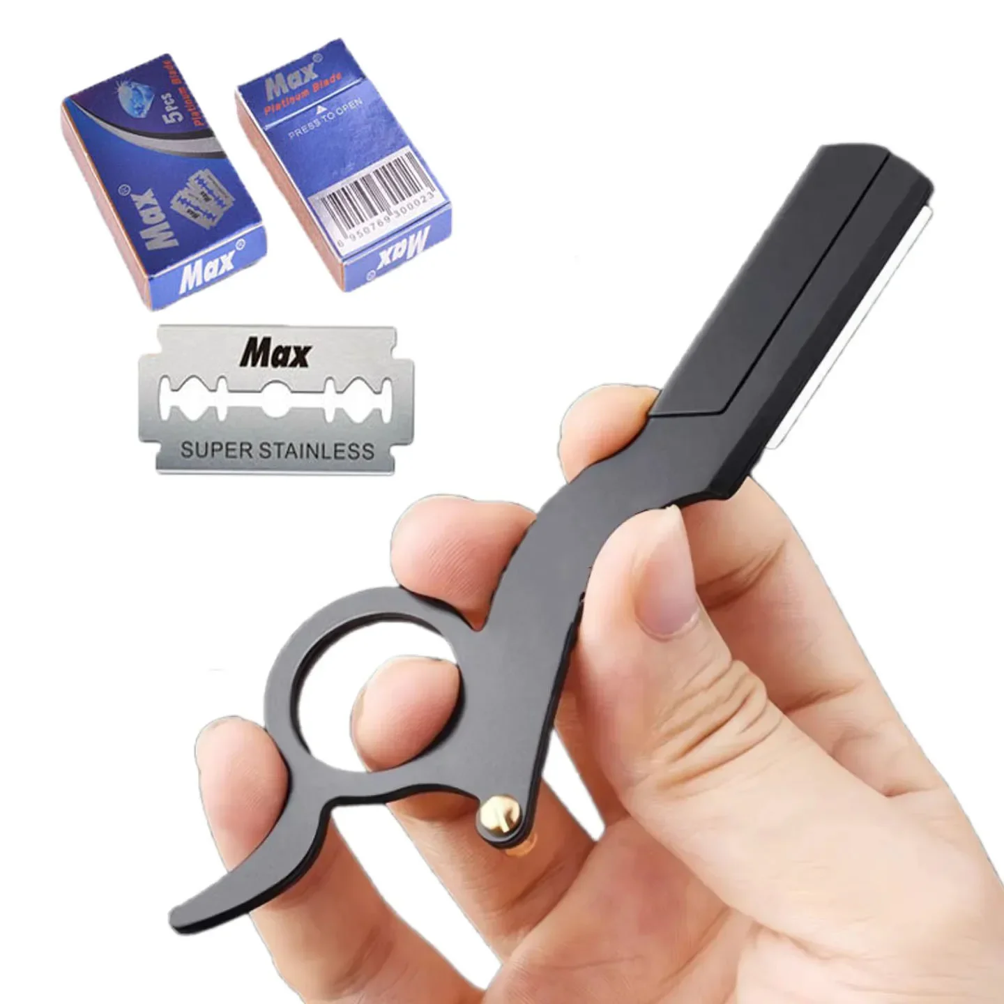 bladStainless Steel Classic Edge Haircutting 1+10pcs Shaving Razor for Thumb Double Bald Head Eyebrow Shaping Hairdressing Stand