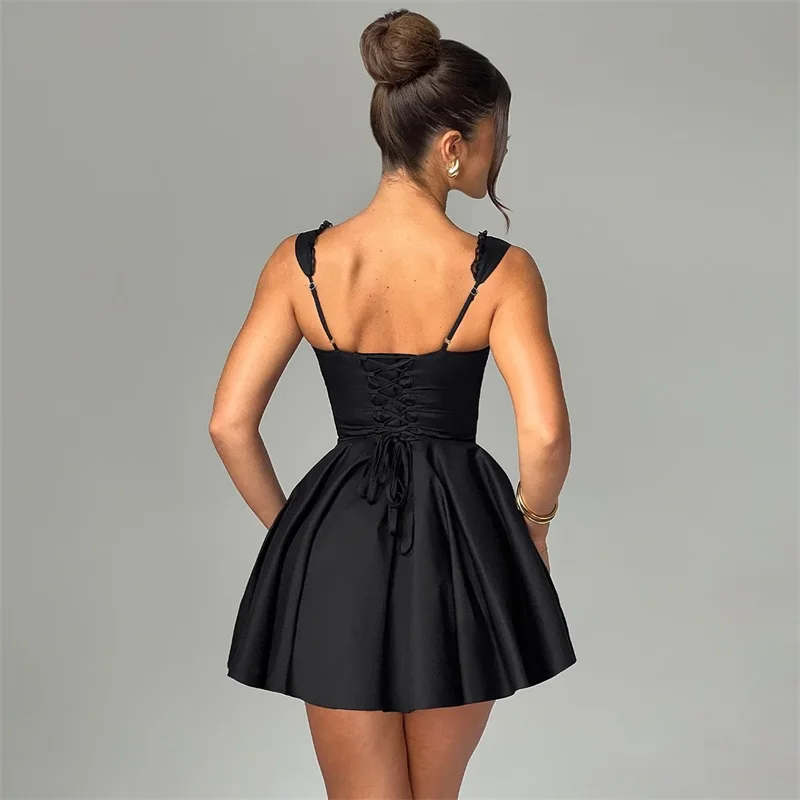 Lace Wide Strap Women Ball Gown Deep-V Neck Backless Bandage Dress Unique Multiple Colours Sleeveless Prom Dress Newest In Stock