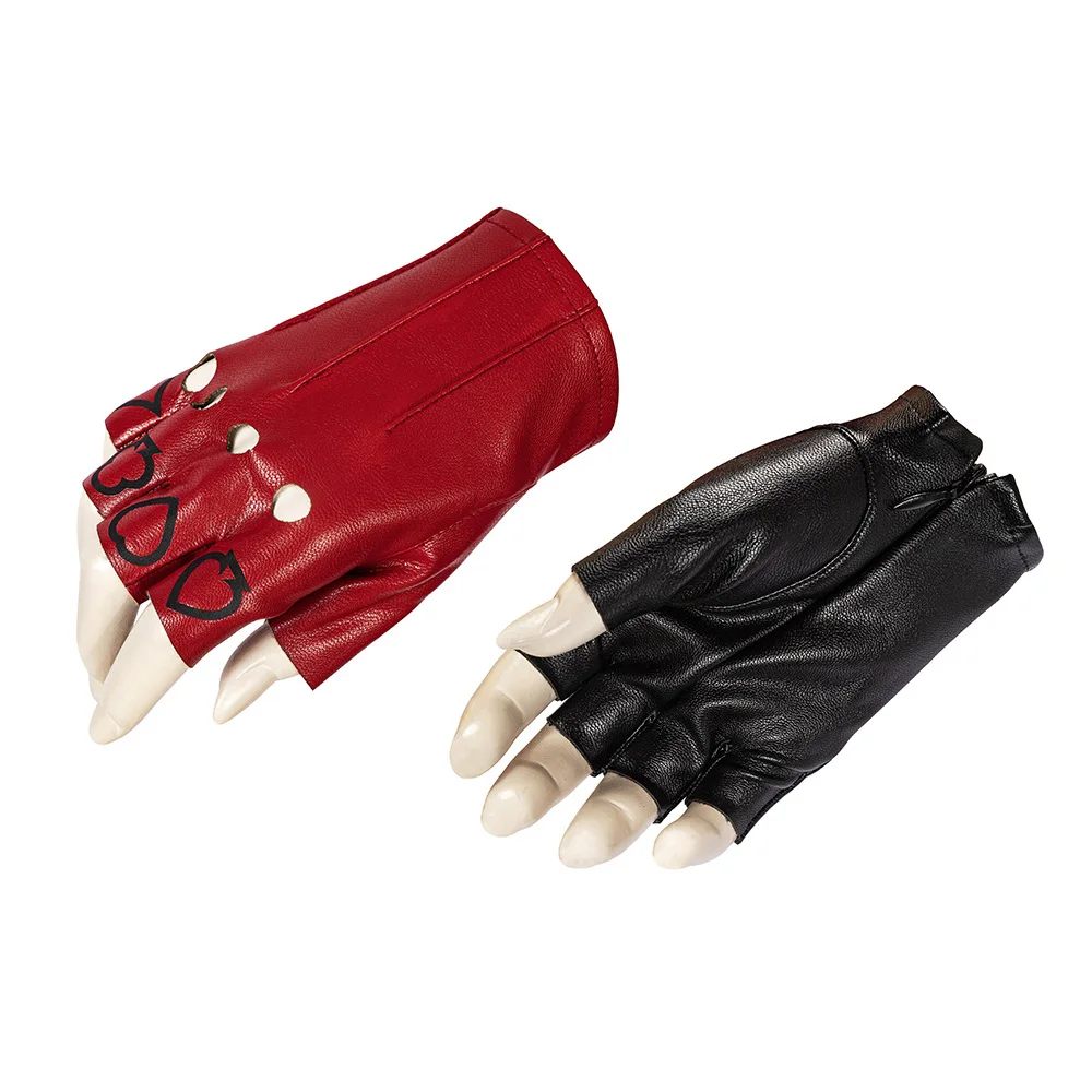 Accesorios de disfraz de Cosplay de Joker para mujer, guantes de piel sintética para fiesta de Carnaval de Halloween, ropa de mano roja y negra, Gargantilla para mujer