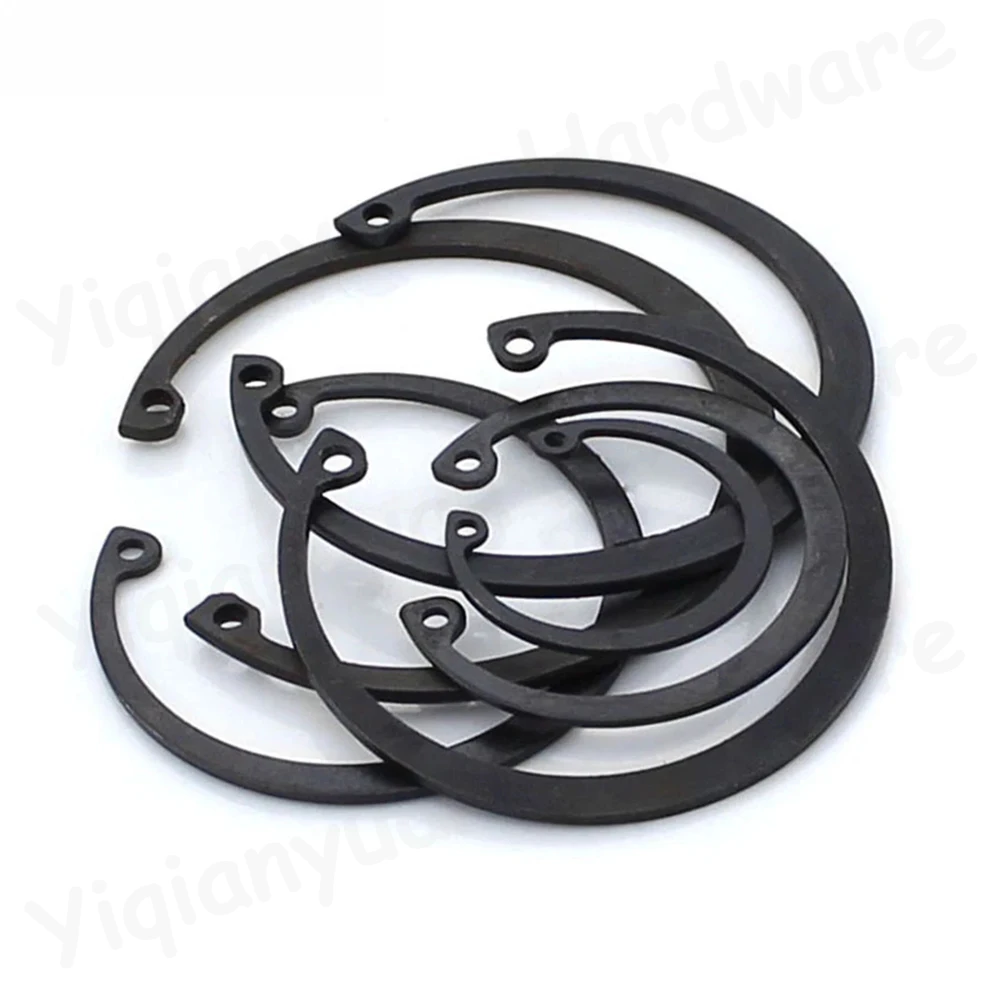 Yiqianyuan GB893 M72-M150 탄소강 65Mn 검정색 C 형 외부 서 클립 고정 링 구멍 고정용 스냅 링