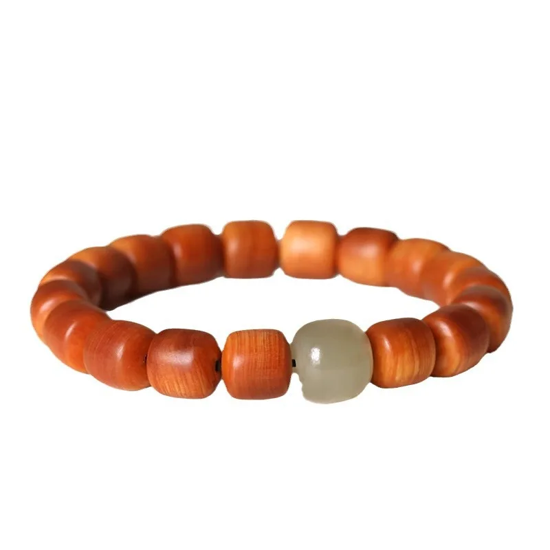 Natural High Oil High Density Thuja Sutchuenensis Bracelet 2026 Unisex Chinese Style Wenwan Barrel Prayer Beads With Hetian Jade view 5