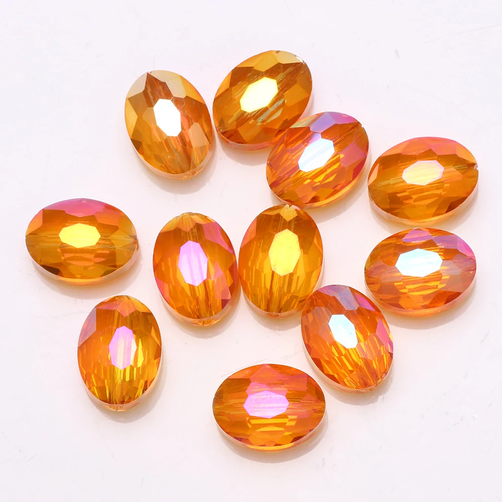 10Pcs 16x20mm Faceted Crystal Glass Beads Oval Shape Flatback For DIY Making Charms Hanging Jewelry Earing Necklace Accessories