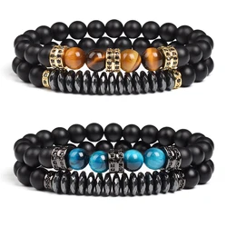 2pcs Natural Tiger Eye Stone Black Matte Agates Beads Bracelet Homme Energy Stretch Onyx Bracelets Gifts For Men Luxury Jewelry