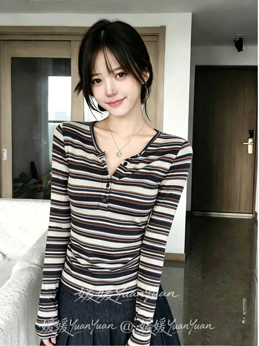 Elegant round Neck Slim Fit Base Shirt Women's Spring Autumn New Style Gentle First Love Personality Long Sleeve T-Shirt