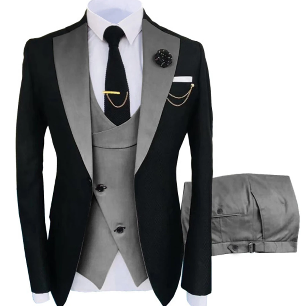 Men Suits Tailored Best Man Groom Wedding Tuxedo Slim Fit Jacquard Two-color Blazer Jacket  Vest Pants Tuxedo Clothing 26821455