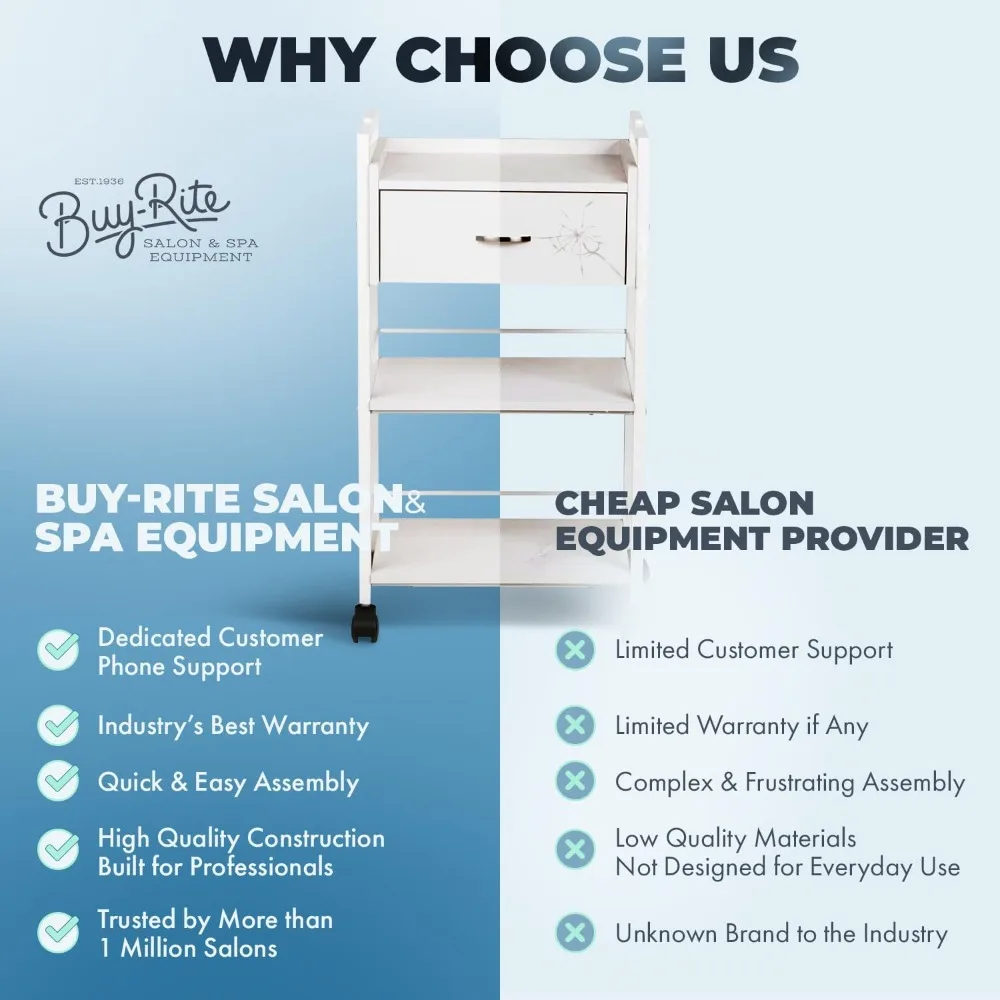 Salonwagen, 3-stufiger rollender Mehrzweckwagen für Spas, Kosmetikerinnen und Salons, Organizer aus weißem Holz mit Schublade