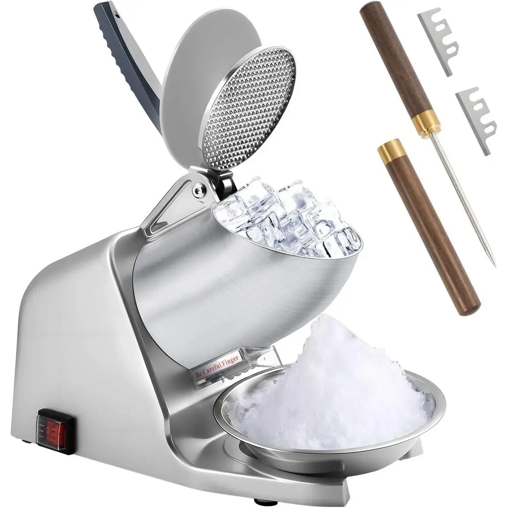 

Electric Dual Blades 186 lbs/hr Ice Shaver hine, 300W Ice Crusher Includes Extra Blades & Ice Pick or Home & Commercial Use, Con