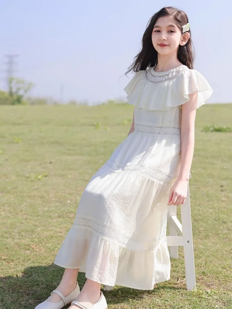 sachin and babi light blue dress Patchwork Lace Princess Dress Children's Girly Dresses Beach White Girl  Girls Party Pink Elegant Teen Clothes Tweens Clothing