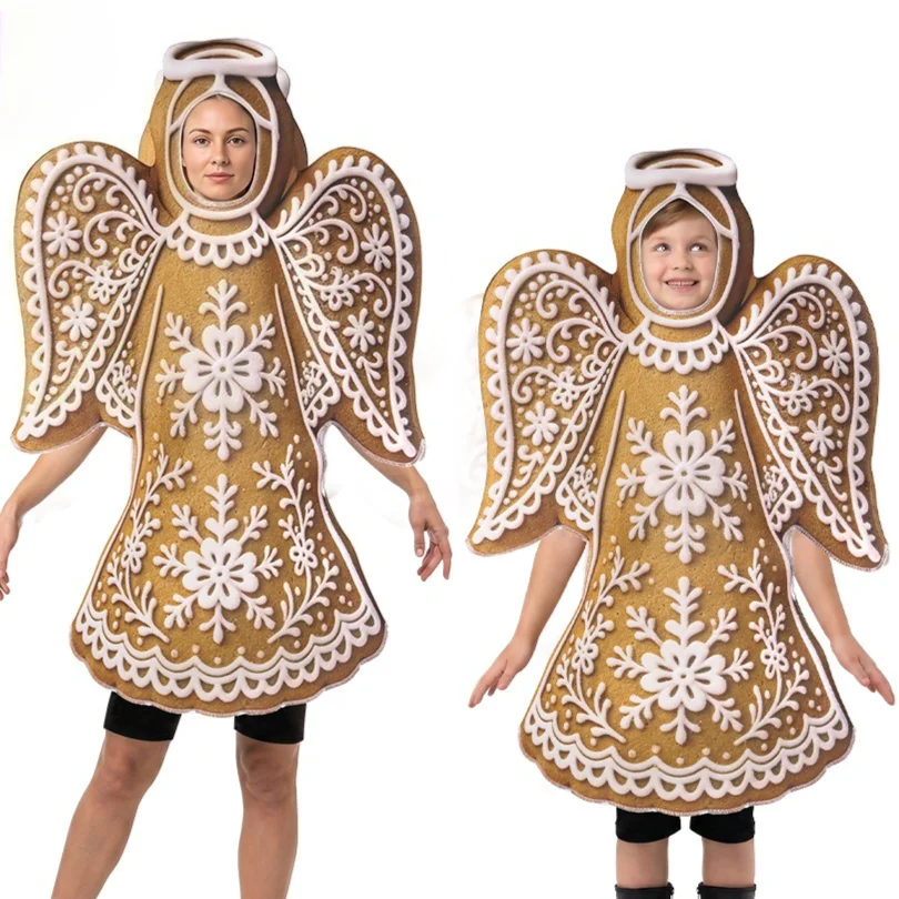 Disfraz de Cosplay Navideño de Ángel de Jengibre, Disfraz de Esponja para Padres e Hijos, Disfraz de Hombre de Jengibre con Copo de Nieve para Fiesta