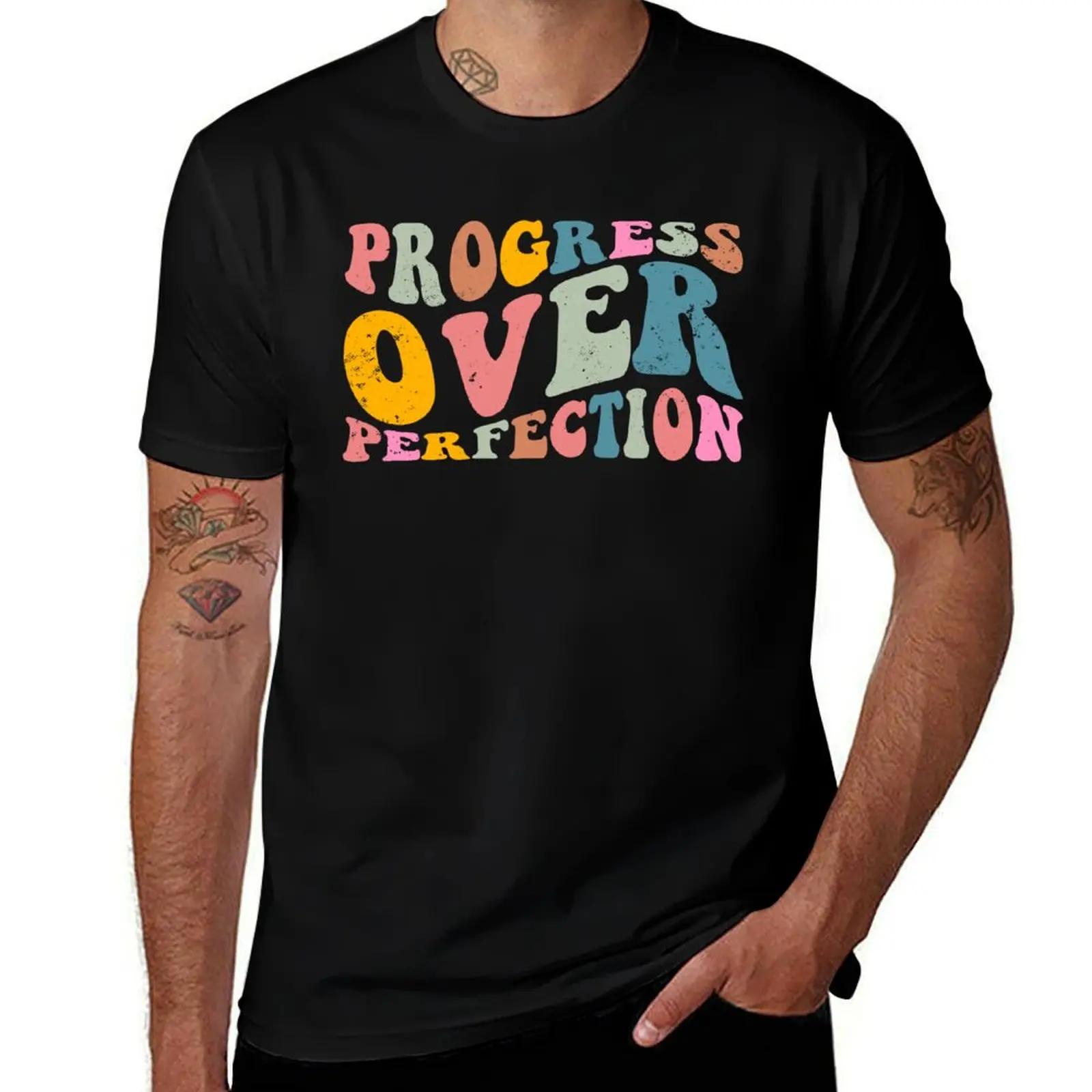 

Progress Over Perfection Motivational Teacher T-Shirt funny t shirts cotton t shirts for man cotton man t shirts for men T-Shirt
