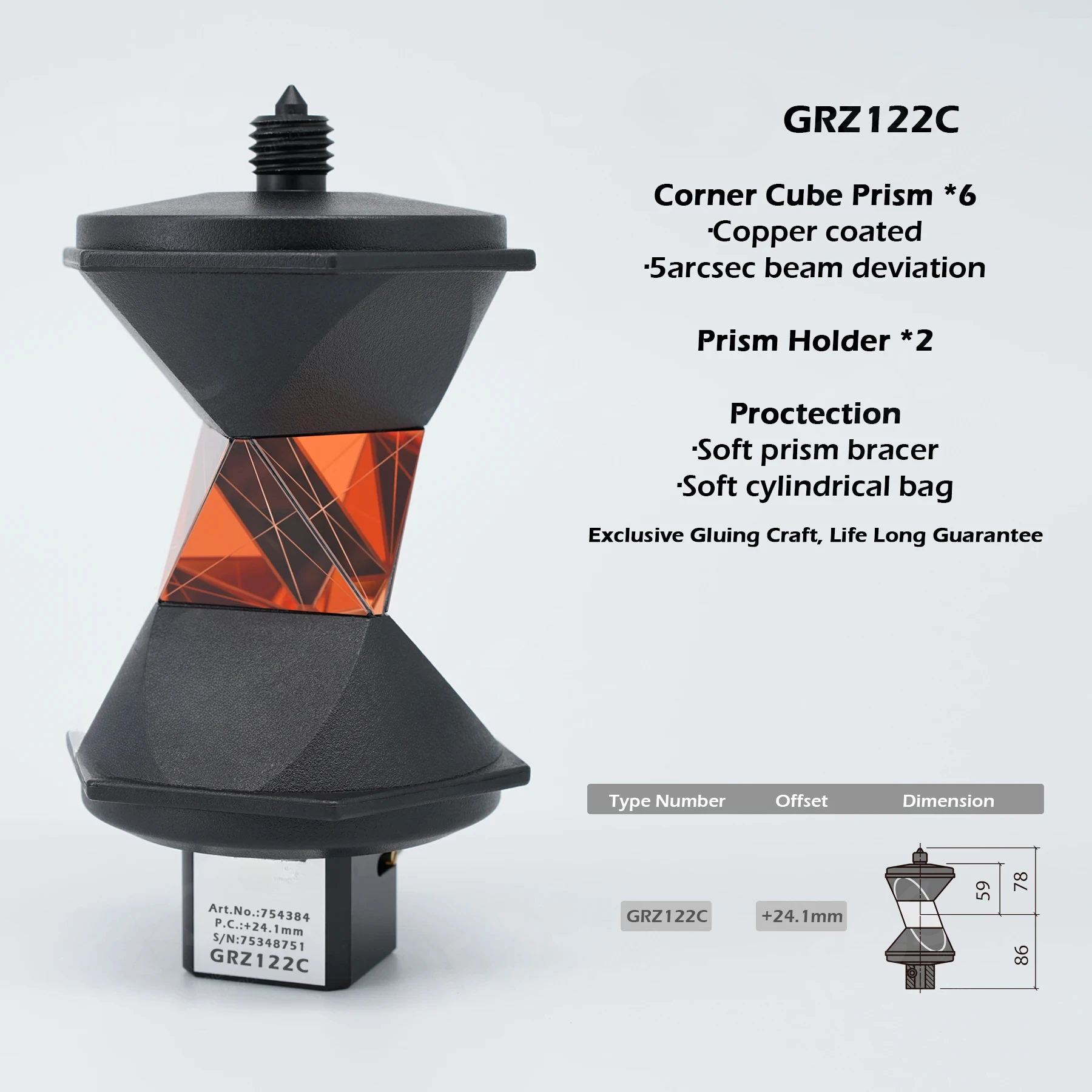 

GRZ122C, светоотражающая призма 360 градусов для тахеометра Lei ATR, аксессуары для геодезического оборудования