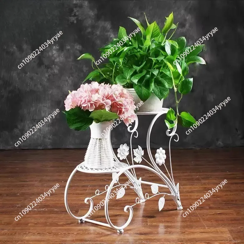 2PCS Rustproof Metal Plant Stand 4 Potted Flower Display Rack Shelf for Garden Balcony Office White and Black