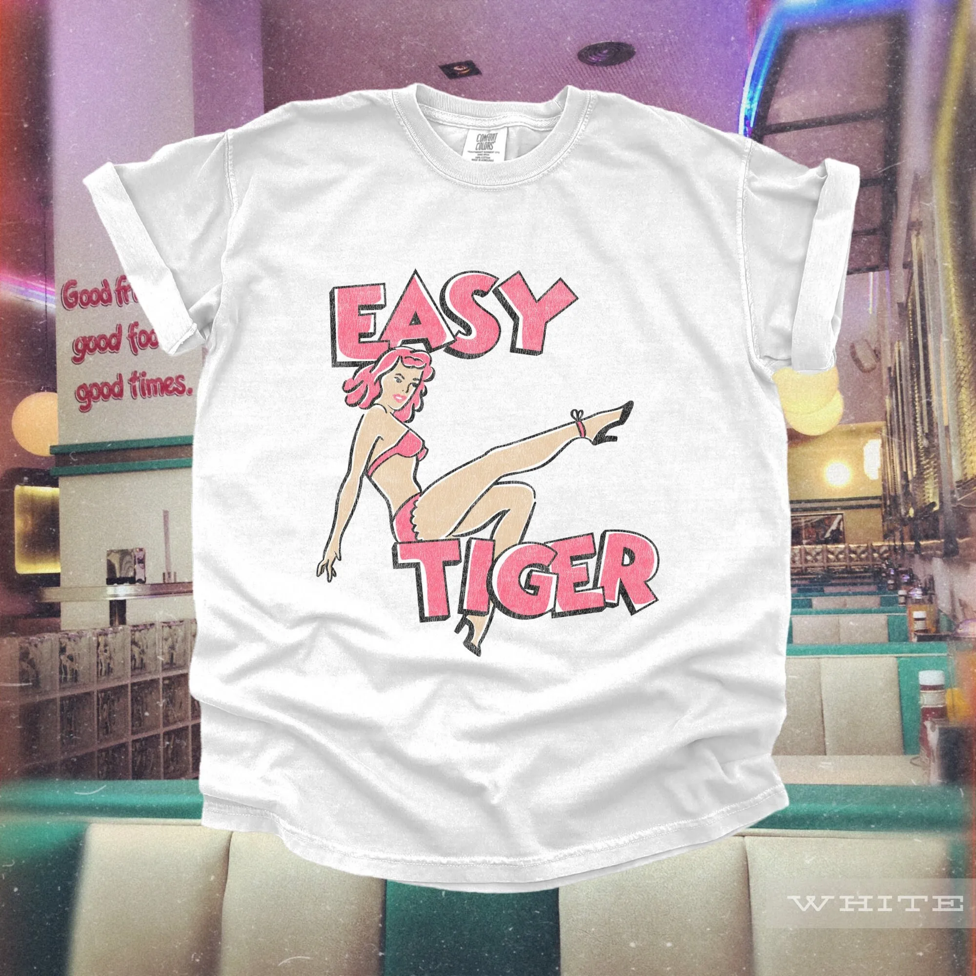 Retro Easy Tiger 1940S Pin Up T Shirt Vintage Badass Bachelorette Cute Trendy Unique Distressed Baggy Beach Pullover