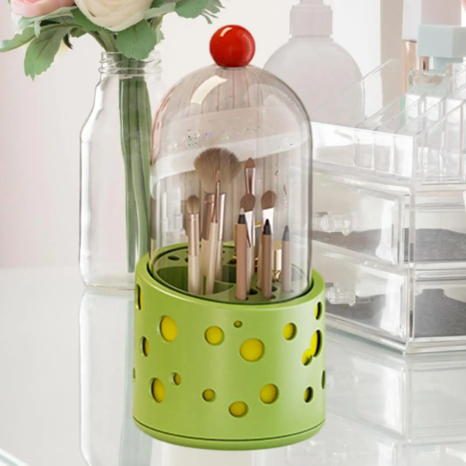 

Storage Cup with Lid, 360 Rotating Organizer for Makeup Tools