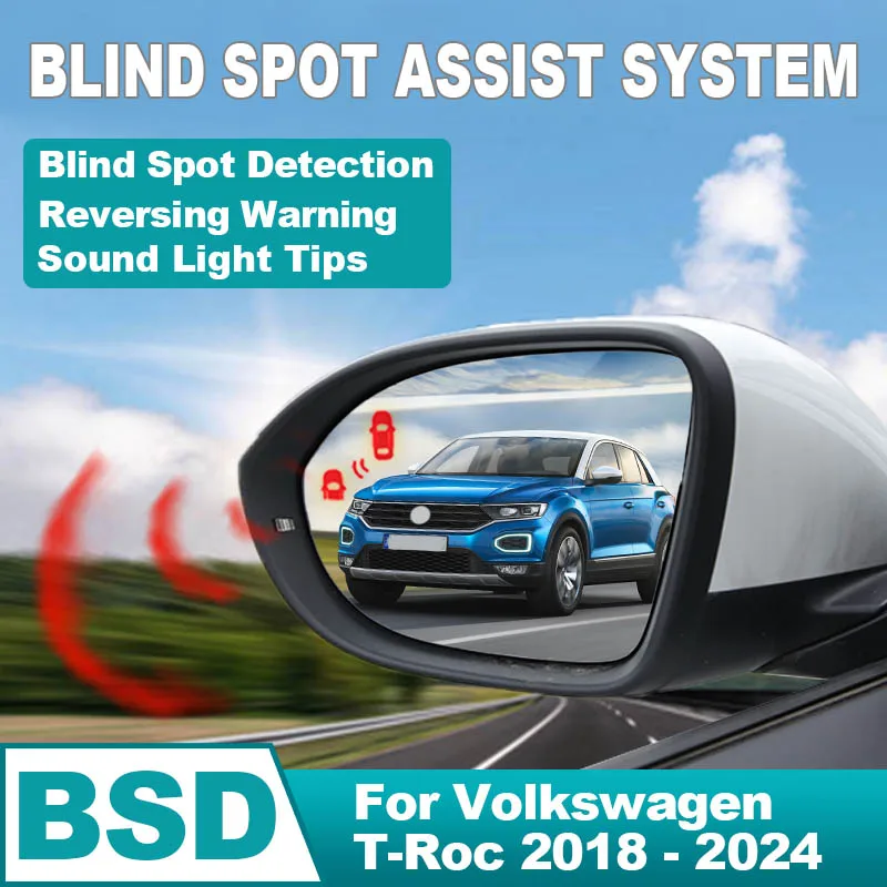 Car Sensors Rear Mirror light alarm Car Blind Spot Detection System BSD BSA BSM Monitoring For Volkswagen T-Roc 2018 to 2024