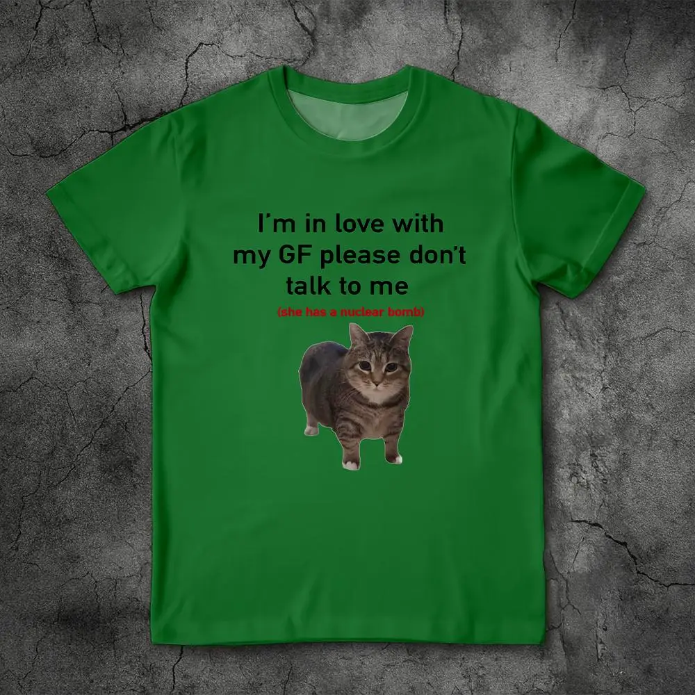 T-shirt I Fell In Love With My Girlfriend Cat Divertente modello di lettera Stampa Top larghi T-shirt girocollo semplice alla moda per coppia