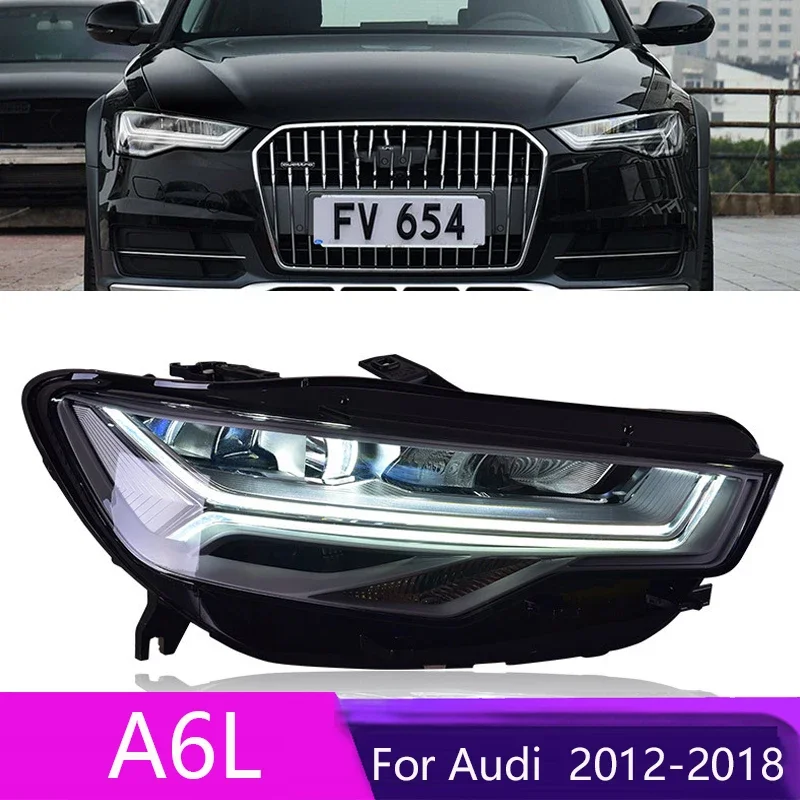 Headlight Assembly for Audi A6 C7 2012 2013 2014 2015 2016 2017-2018 LED DRL Sequential Turn Signal Dual Beam Lens  High Beam