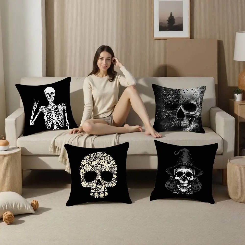 Skeleton Halloween Pillow Case Plush Fabric Soft  Pillowcase Double Sided Print Cushion Cover Household Gifts