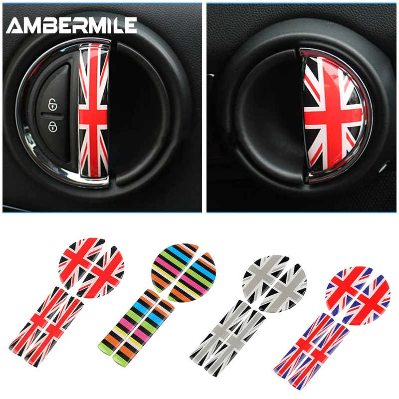 AMBERMILE 4pcs for Mini Cooper F55 F54 F60 Countryman Accessories Car Interior Front Rear Door Handle Sticker Covers Decoration