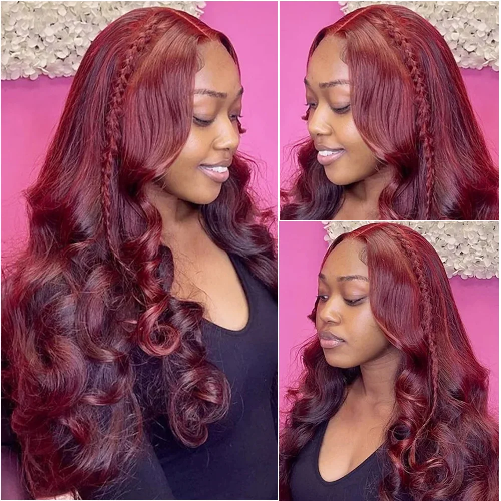 40 بوصة 13x4 99J بورجوندي Hd الدانتيل شعر مستعار أمامي شعر الإنسان قبل قطعها النبيذ الأحمر اللون الجسم موجة 13x6 الدانتيل الباروكات الأمامية البرازيلي #4