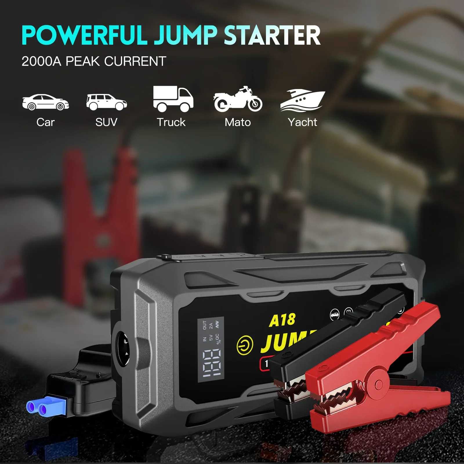 Car Battery Starter, Portable Jump Starter Battery Pack, Battery Booster for 8.0L Petrol and 6.0L Diesel Engines