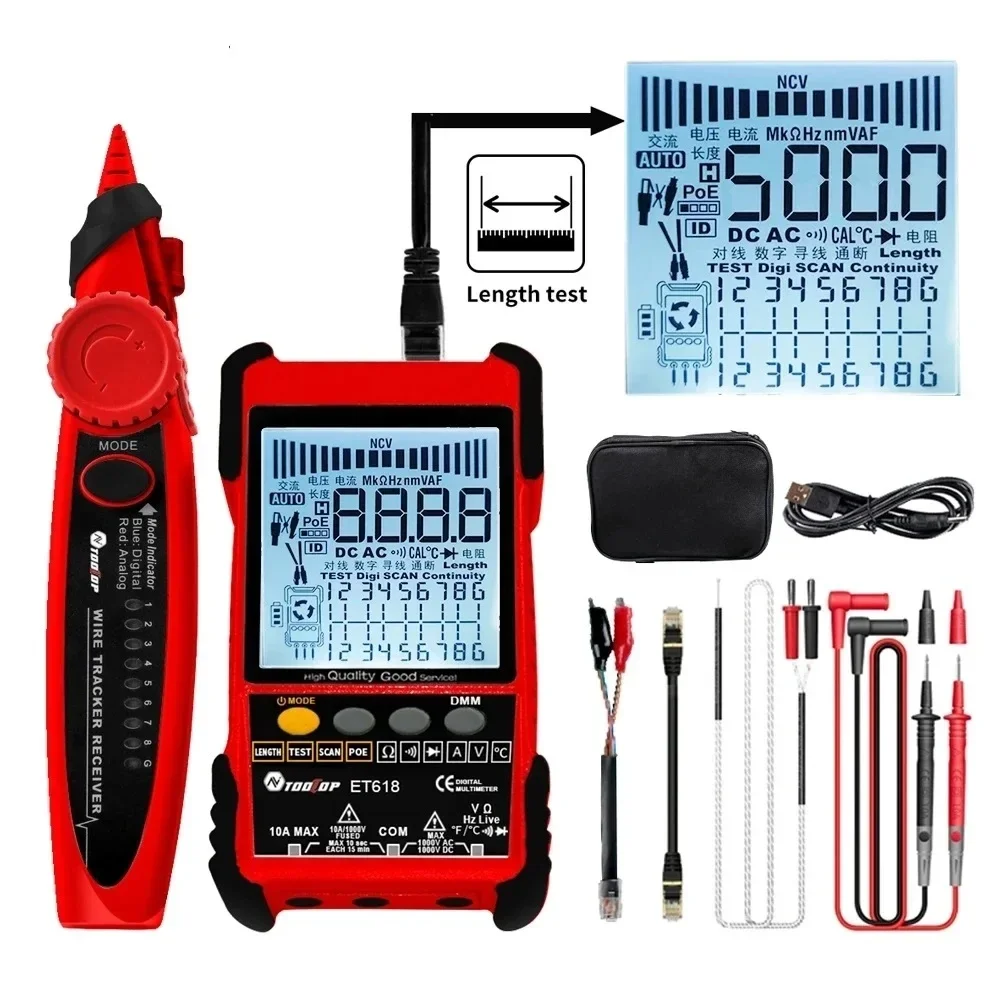 TOOLTOP Network Cable Tester Multimeter Anti-Noise POE LAN Test 400M/600M Finder Wire Tracker Receiver Network Repair Power Tool