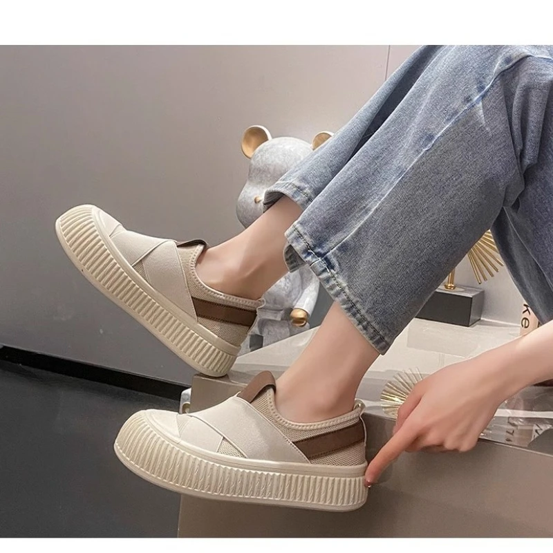 2024 Summer New Breathable Little White Shoes Women Sneakers Female Student Thick Sole Platform Shoes Casual Board Shoes