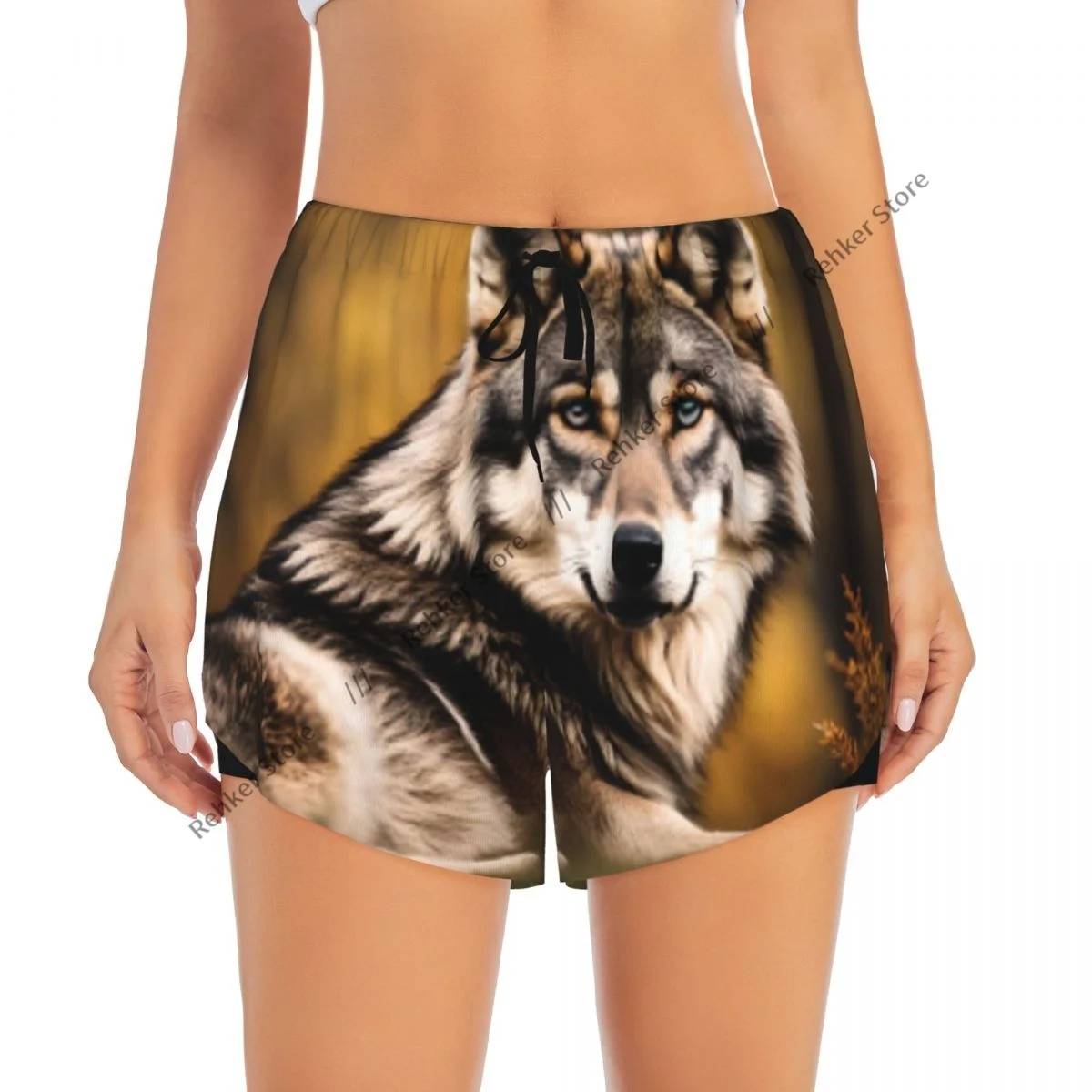 Yogashorts voor dames Fitnessshorts Biker Workout Sportshorts Wolf In de herfst Bos Sneldrogende sportkleding met zak