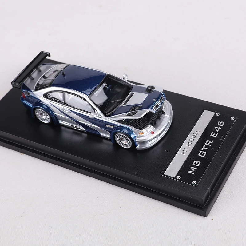 MJ MODEL 1:64 M3 E46 GTR Alloy Model Car can open the hood