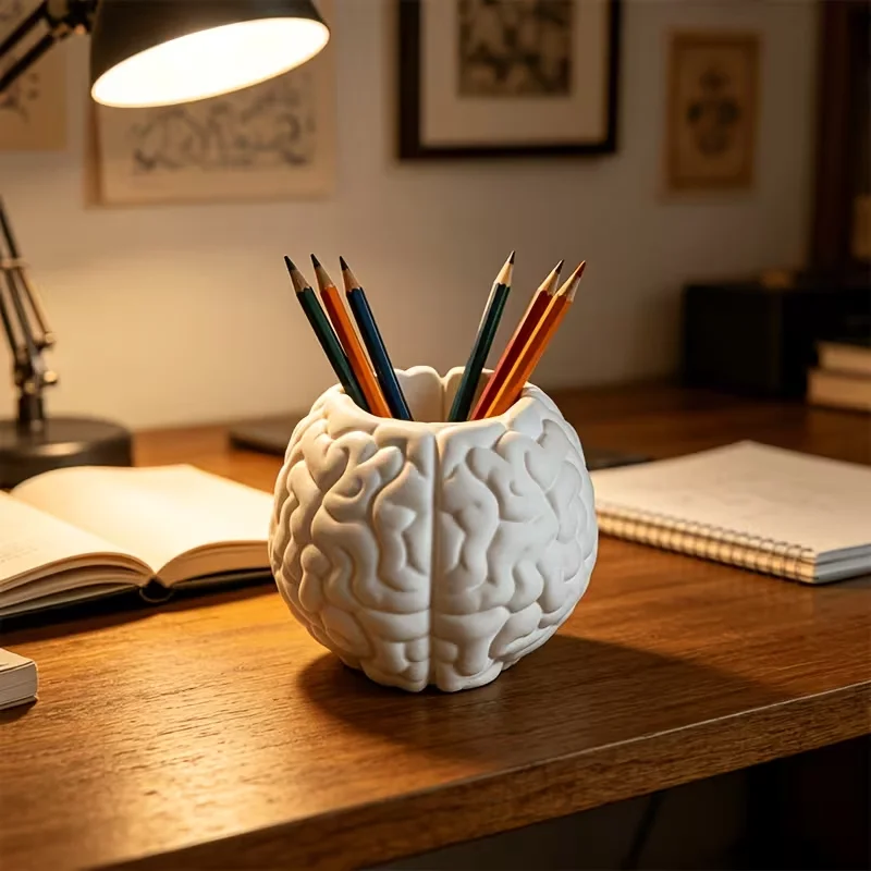 3D Printed Human Brain Pen Holder Novelty Anatomical Brain Pencil Cup Creative Desktop Organizer Fun Office Study Table Decor