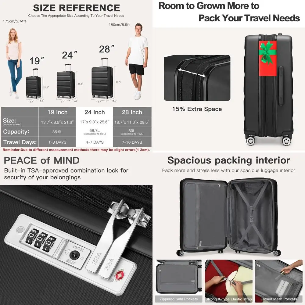 Mala rígida média de 24 polegadas com trava TSA, rodas giratórias expansíveis, preta