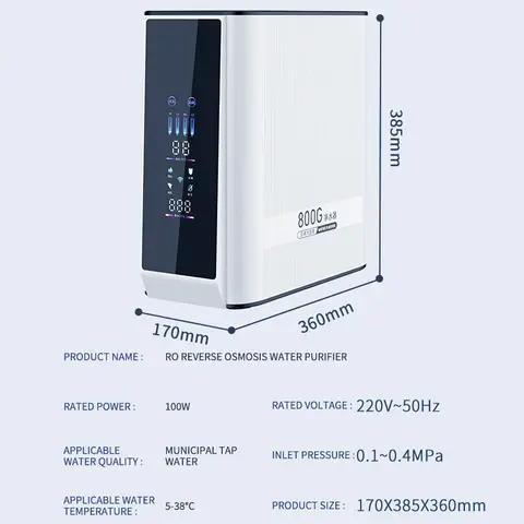 ZILISI RO 정수기, 가정용 직접 마시는 기계, 주방 수돗물 역삼투 여과 2024 new Pro800-1000G