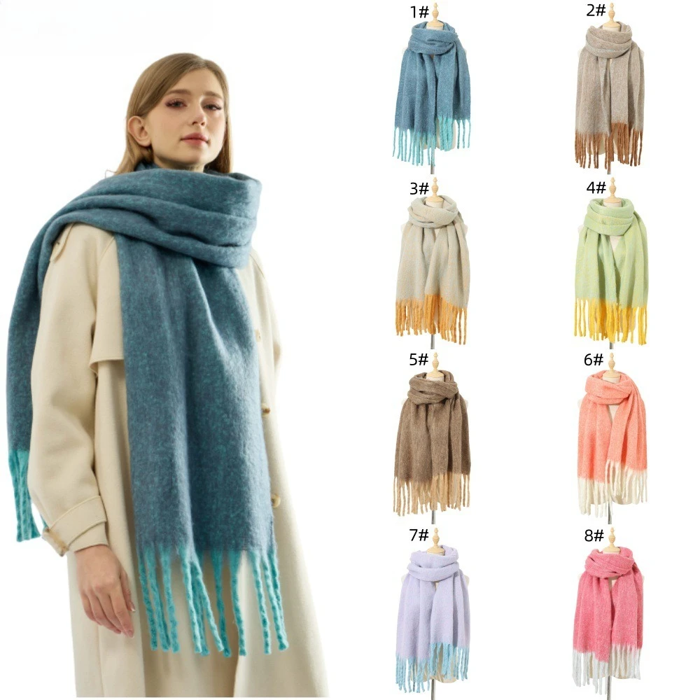 

Autumn and Winter New Women's Shawl Long tassel Coarse Beard Scarf Versatile Thickened Skin friendly Solid Color Scarf