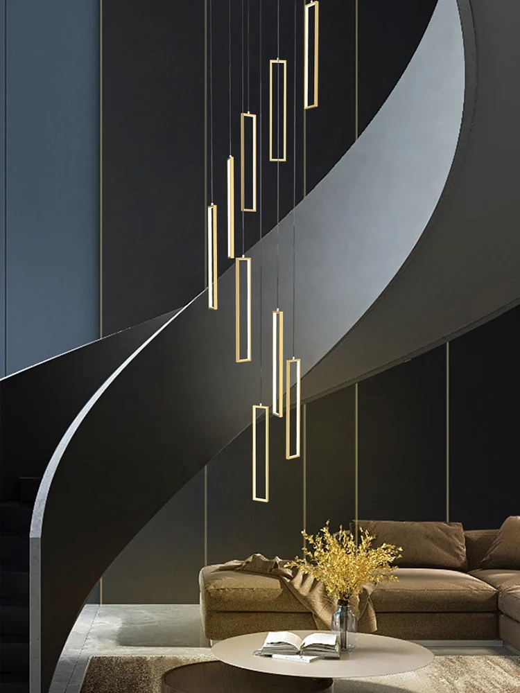 

LED Stair Long Chandelier Modern Loft Hanging Light Fixture Nordic Luxury Duplex Living Room Lamps Pendant Lights Luster