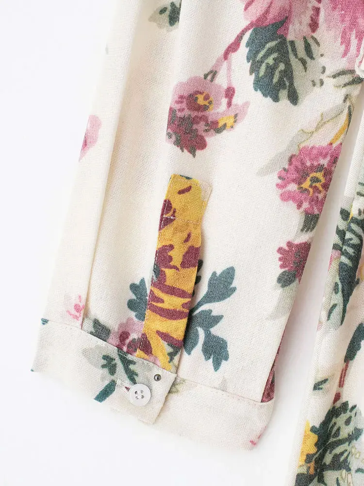 Midi-overhemdjurk met bloemenprint voor dames, riem, lange mouwen, knoopsluiting, damesjurken, chique mode