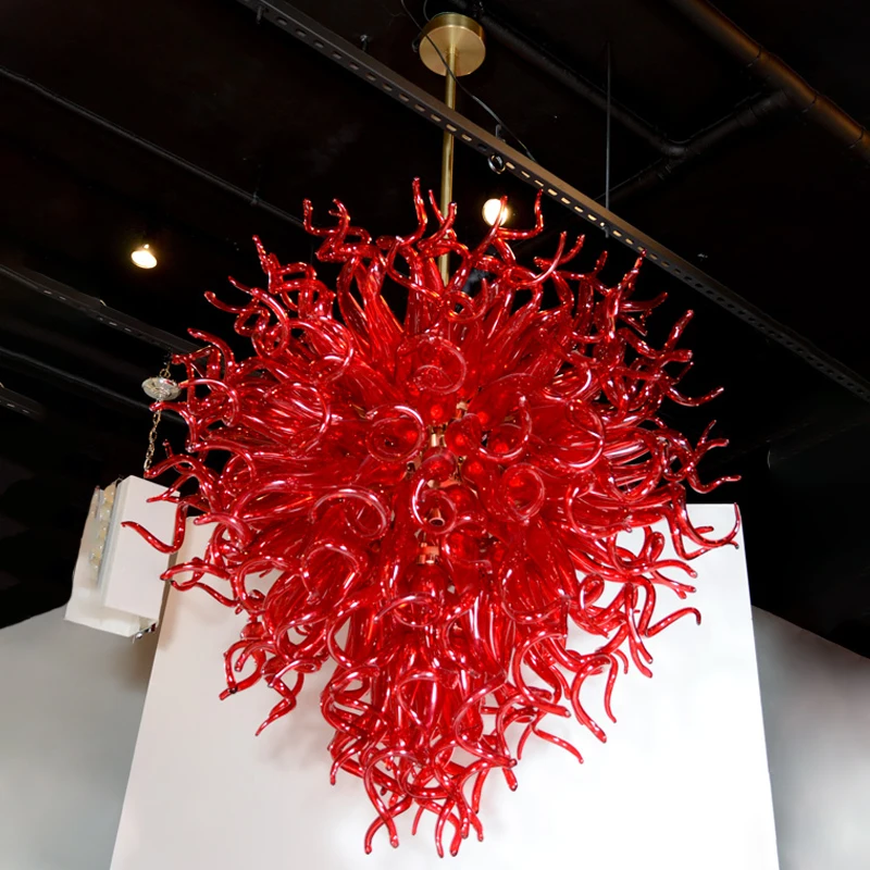 Red Glass Pendant Lamps Led Bulbs Modern Hand Blown Glass Chandelier Lighting 32 by 40 Inches