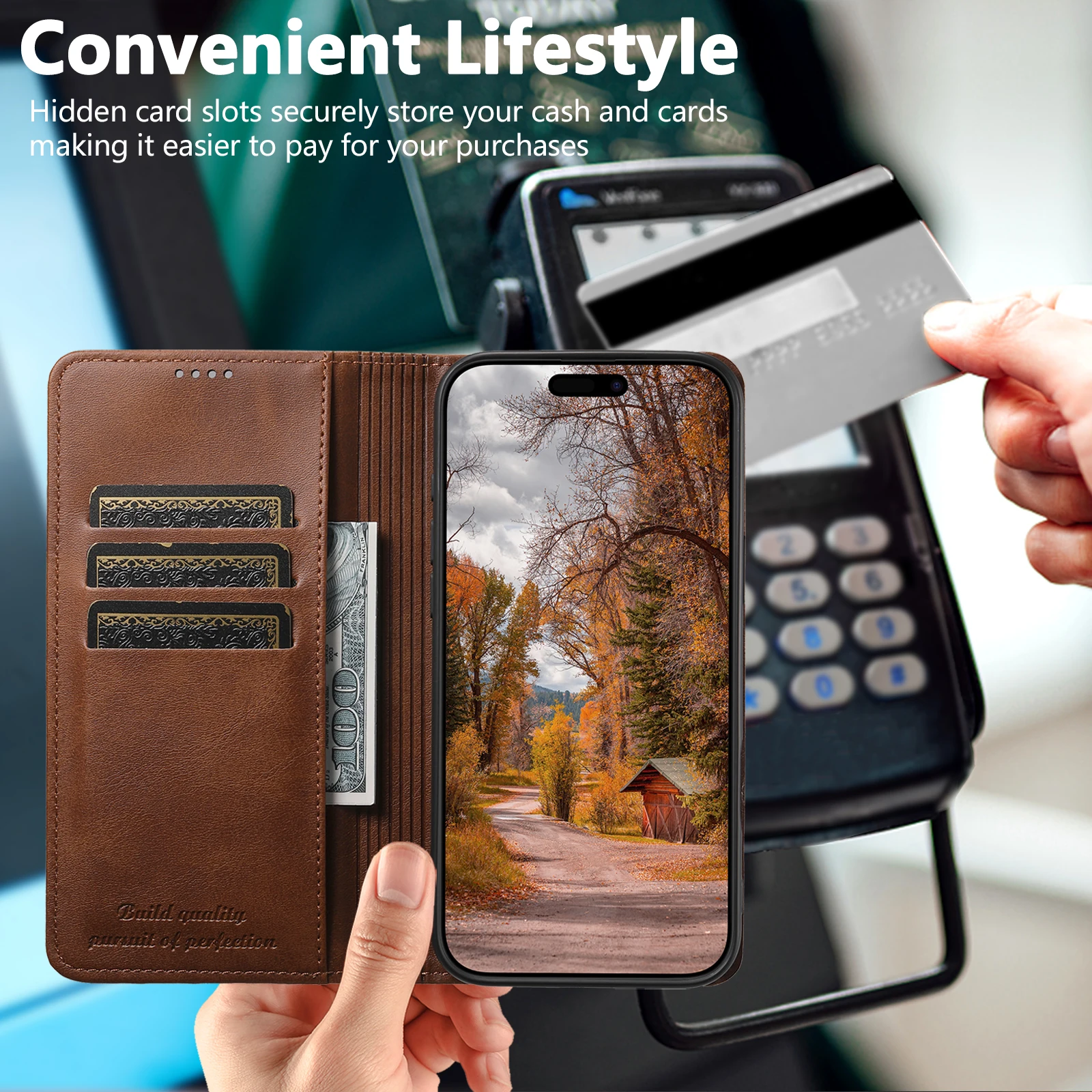 SUTENI Kunstleder-Kartenhalter-Standfunktion-Geldbörse Magnet-Flip-Cover Handyhülle für iPhone 18 Pro Max 17 16 Plus 15 Pro 14 13 12 – Detail 19