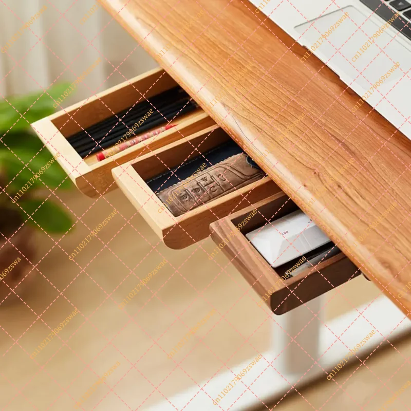 Space-Saving Under Desk Drawer, Adhesive Hidden Wooden Storage Organizer for Home Office