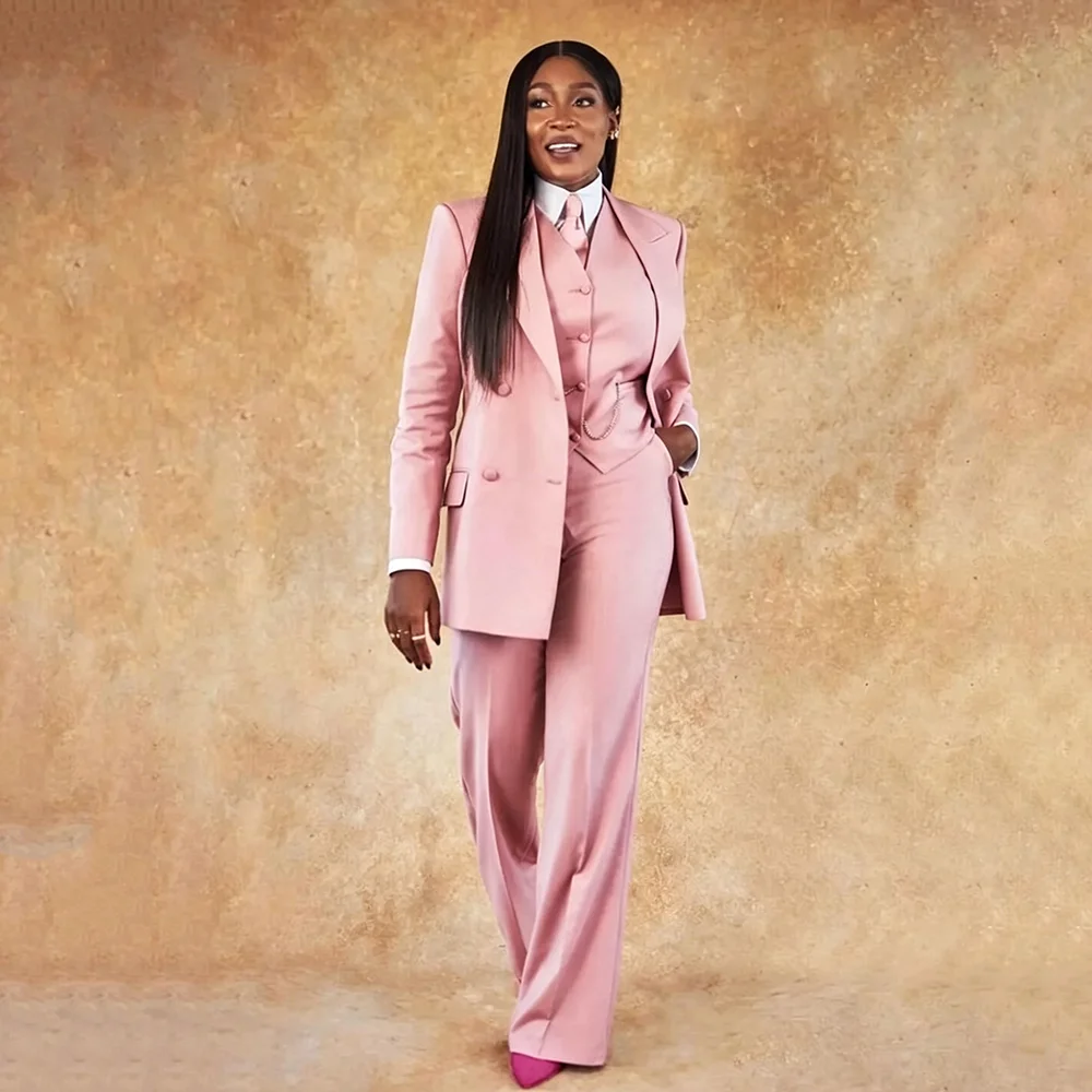 

Pink Formal Occasions Women's Blazer Sets Female Suits Lady Business Tuxedos Wedding Party Ladies 3 Piece Set Jacket Vest Pants