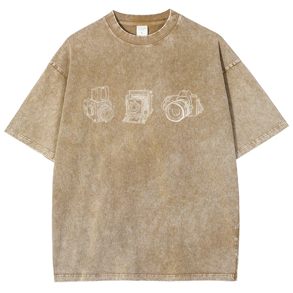 Camera Lover Washed T-shirt Photographer Y2k Shirts for Women 2024 Streetwear Hip Hop Male T-shirts Casual O-Neck Tshirt