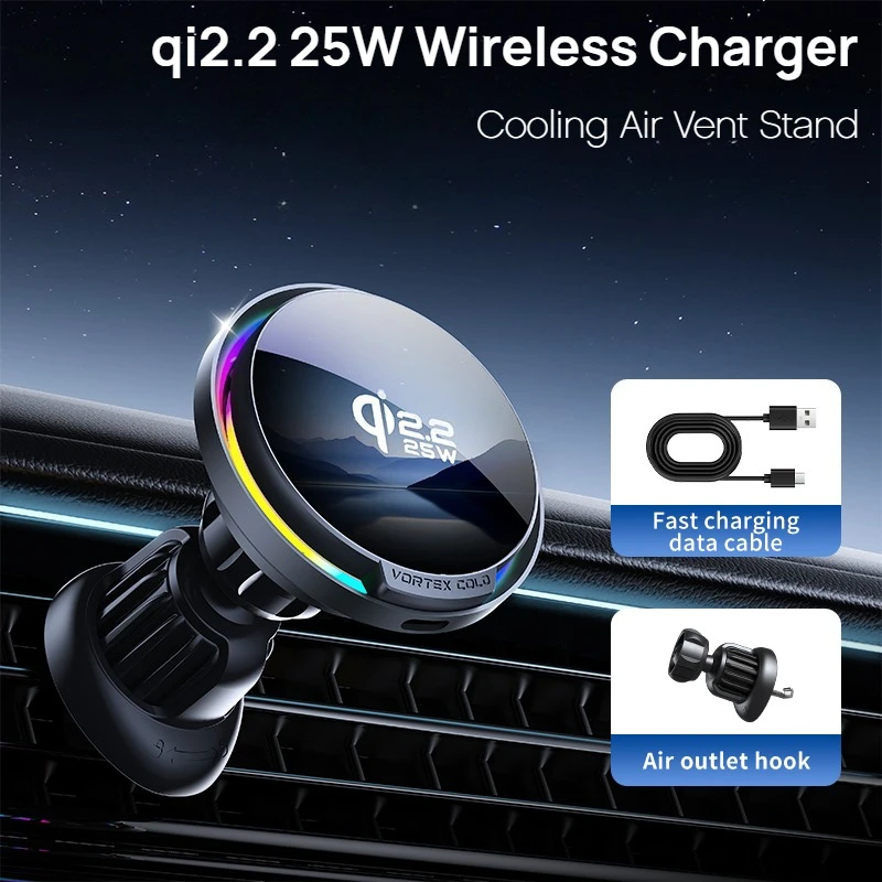 Qi2.2 25W ICE RGB Magnetisches Kabelloses Auto-Ladegerät Lüftungshalterung für iPhone 17 16 15 14 13 12 Samsung Xiaomi Schnell-Ladestation
