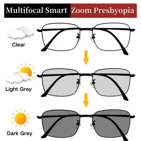 Photochromic Multifocal Smart Zoom Sunglasses Reading Glasses Anti-blue Light Far Sight Glasses Men Women Presbyopia Presbyopia