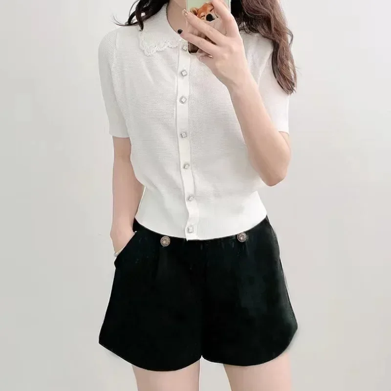 

Women's Short Sleeve Knit Doll Collar Top