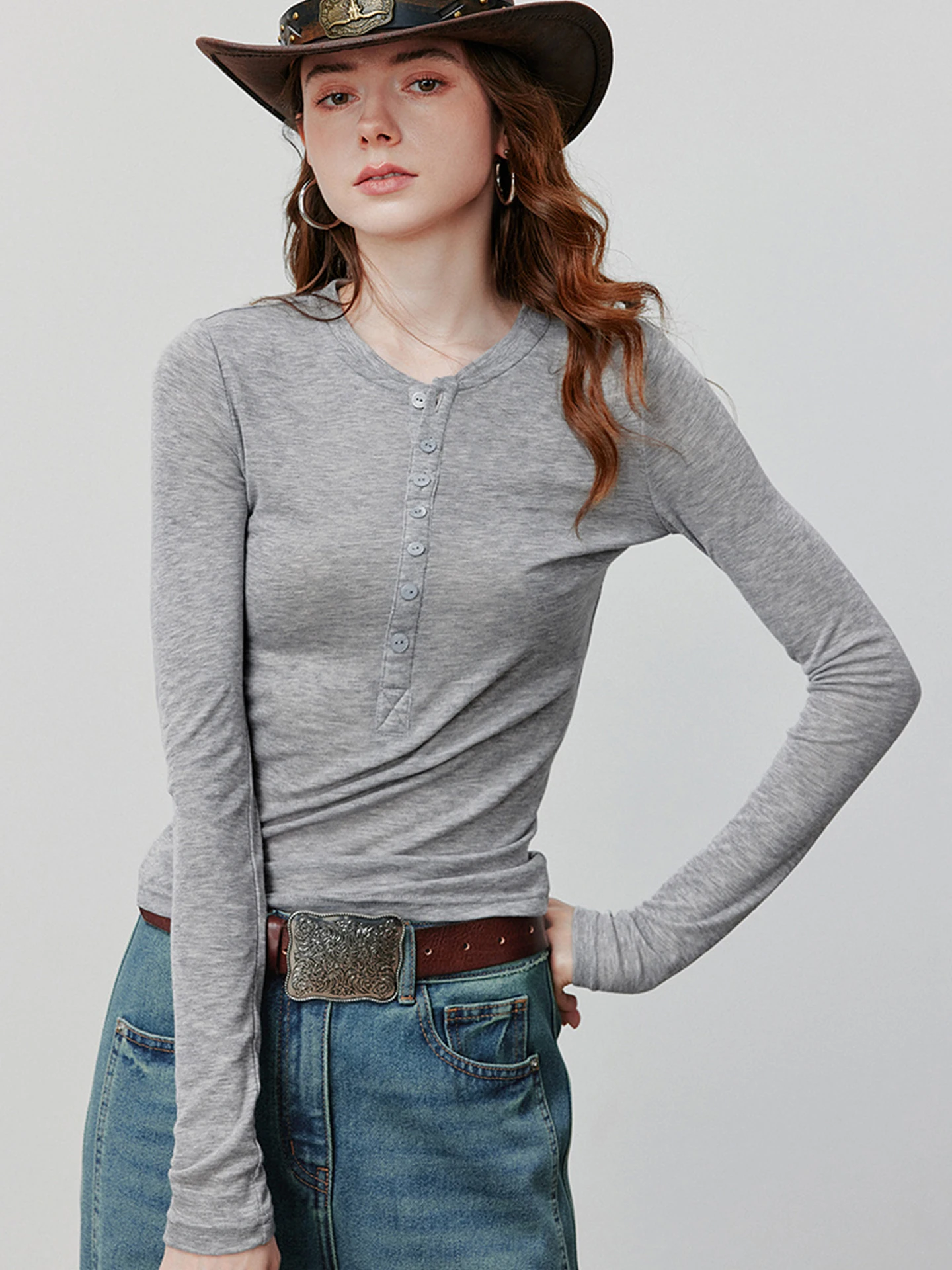 

Ele Knitted Long Sve Pure Color Base irt Faionable Commute Sle f Buttoned Top Women's Silk T-irt